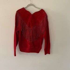 Vintage Red-leather fringed western-sweater.